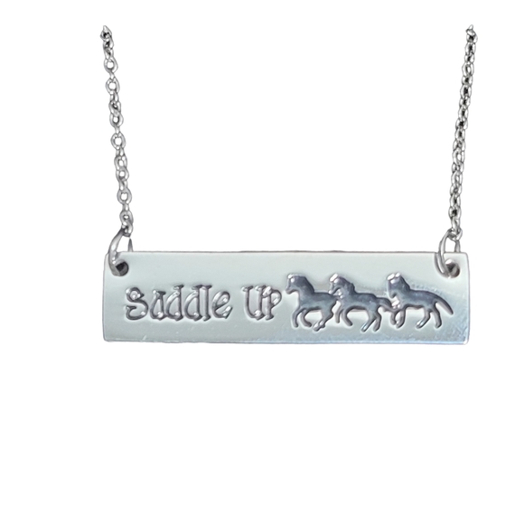 Silver Colored 'Saddle Up" Horse Necklace - Picture 1 of 5